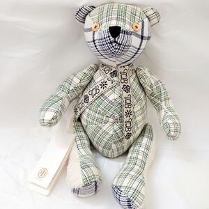 Tory Burch Plaid Stuffed Bear - Green and White